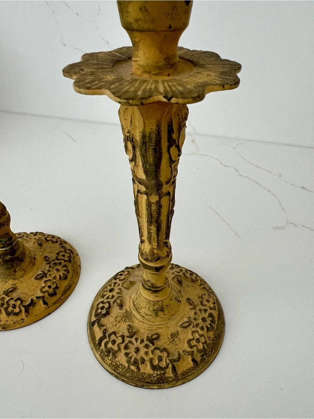NWOT Yellow Shabby Chic Floral Metal Candle Holders - Set of 2